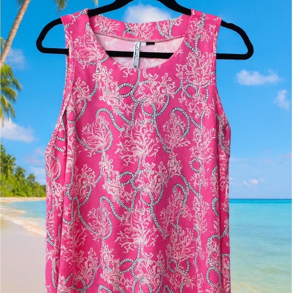 Lulu-B Pink Lane Coral & Rope Patterned Tank Top